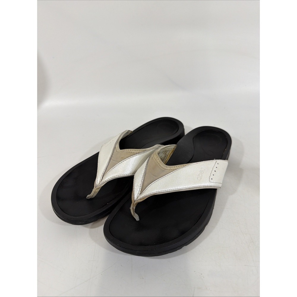 Womens Abeo Balboa Leather Neoprene Thong Flip Flop Sandals White Size 10